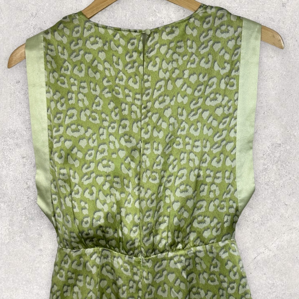 Reiss 100% Silk Arun Green Leopard Print Layer Dress Square Neck Sheath Boho 2 - Picture 8 of 16